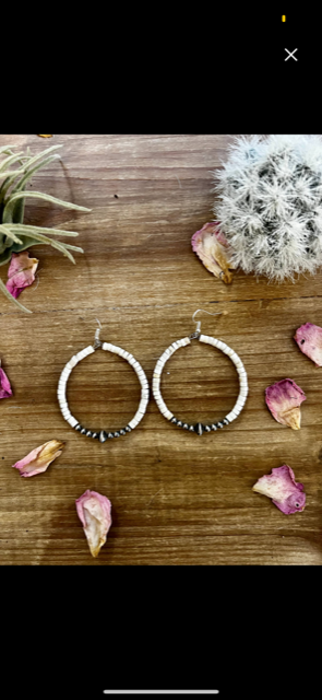 PREORDER- White heishi and Navajo Pearl hoops