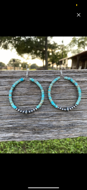 Genuine Turquoise and Navajo Pearl Hoops